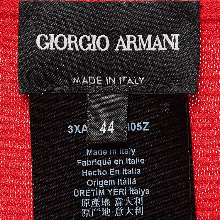 Pre Owned Giorgio Armani Red Rib Knit Short Sleeve Top M