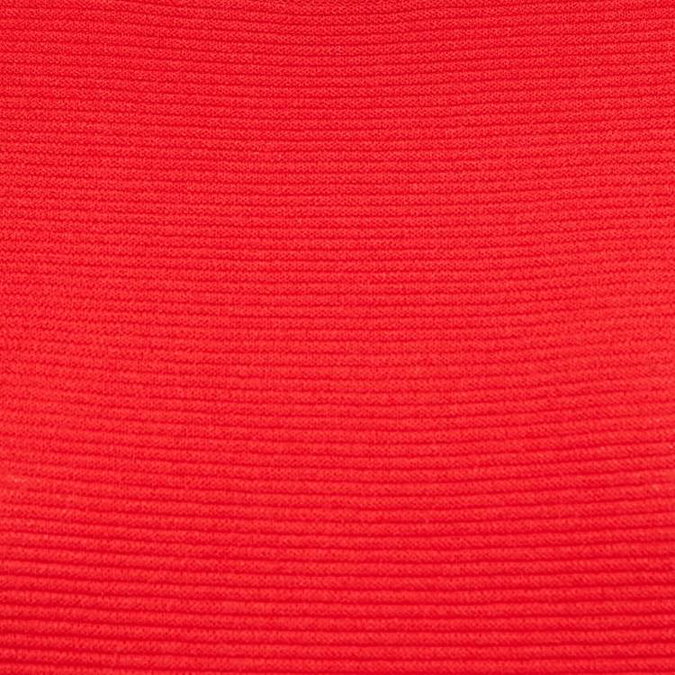 Pre Owned Giorgio Armani Red Rib Knit Short Sleeve Top M