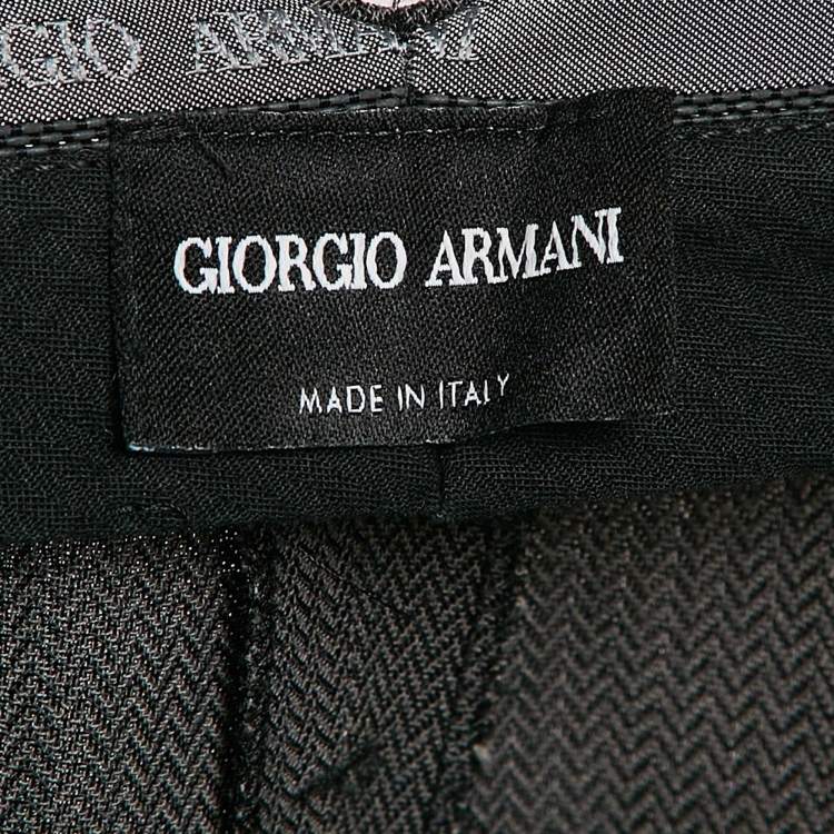 Pre Owned Giorgio Armani Grey Herringbone Pleated Trousers S