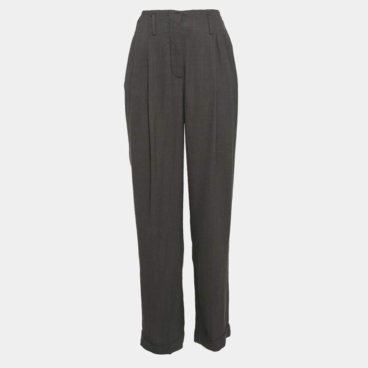 Pre Owned Giorgio Armani Grey Herringbone Pleated Trousers S
