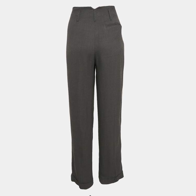 Pre Owned Giorgio Armani Grey Herringbone Pleated Trousers S