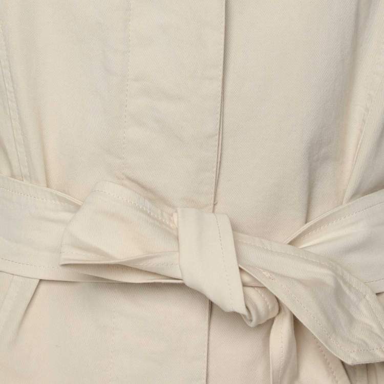 Pre Owned Giorgio Armani Cream Cotton Belted Coat S
