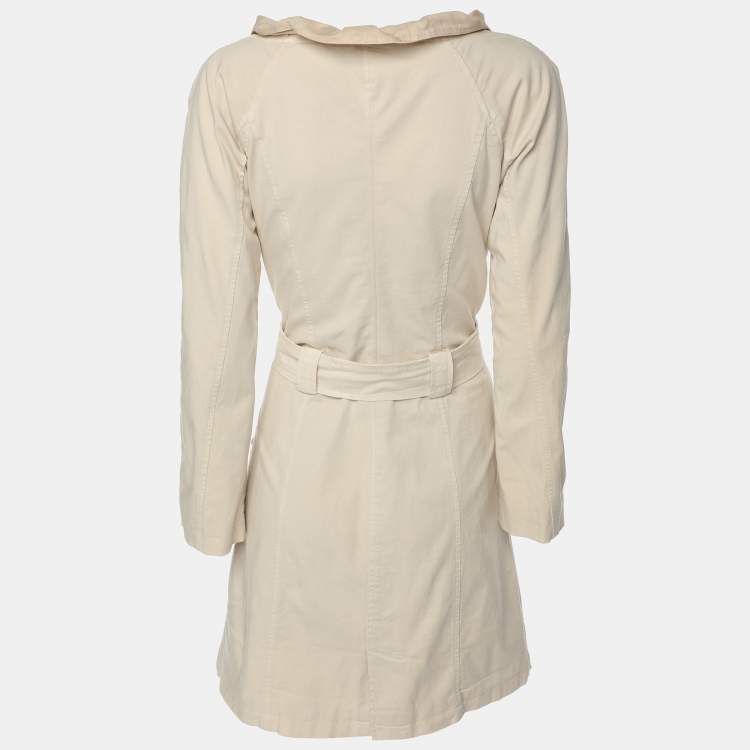 Pre Owned Giorgio Armani Cream Cotton Belted Coat S