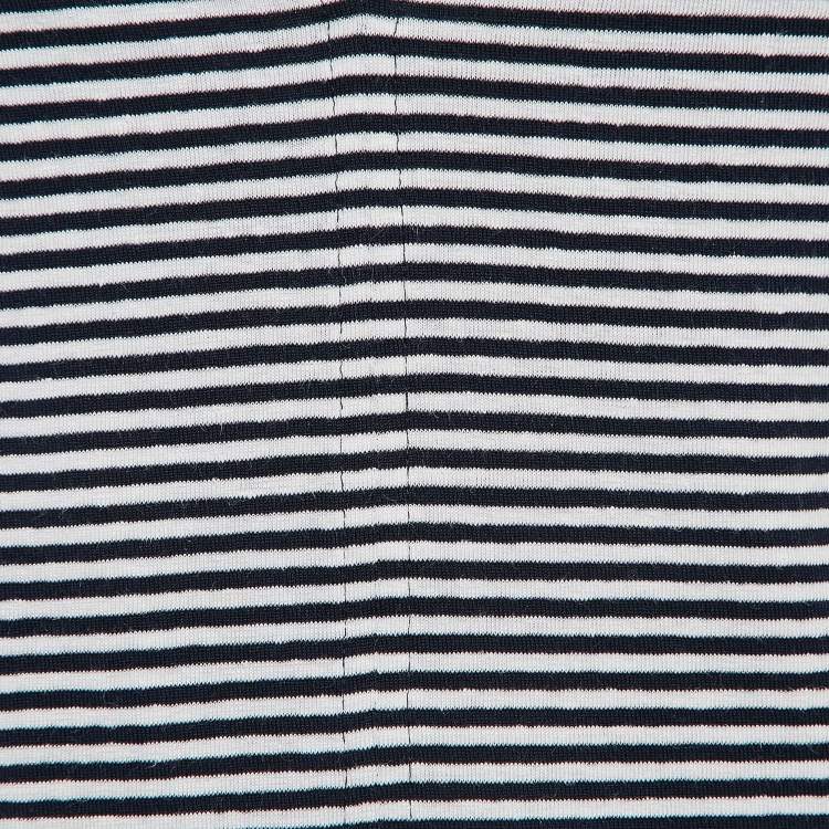 Pre Owned Giorgio Armani Navy Blue/White Stripe Knit Tie-Up Neck Top M