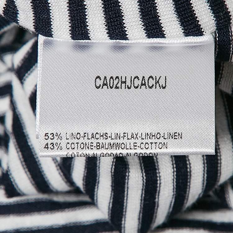 Pre Owned Giorgio Armani Navy Blue/White Stripe Knit Tie-Up Neck Top M
