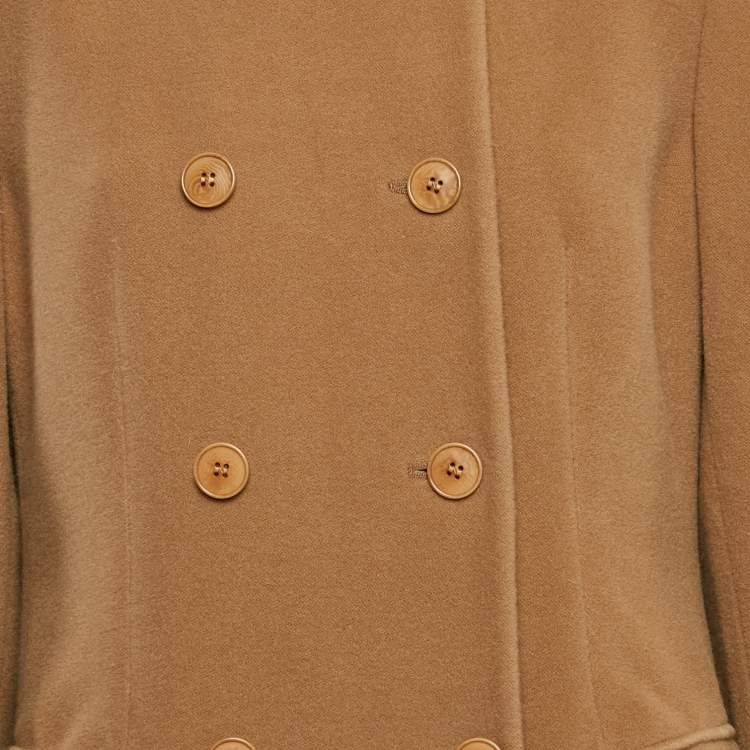 Pre Owned Giorgio Armani Beige Felt Wool Double Breasted Coat M