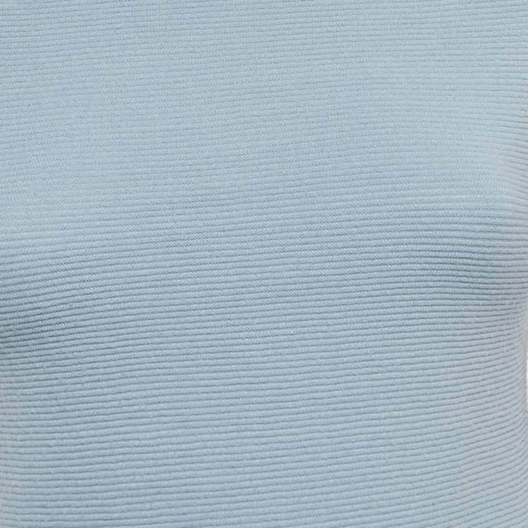 Pre Owned Giorgio Armani Blue Stripe Textured Jersey Short Sleeve Top M