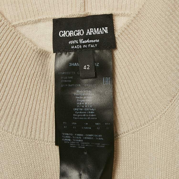Pre Owned Giorgio Armani Beige Cashmere Knit Roll Neck Sweater M