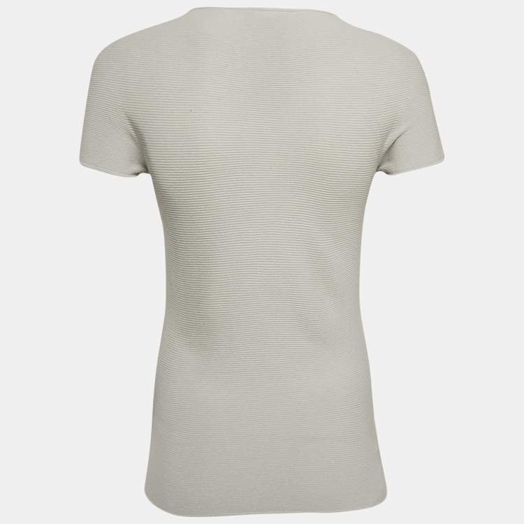 Pre Owned Giorgio Armani Grey Knit Links-Stitch Viscose Short Sleeve Jumper M