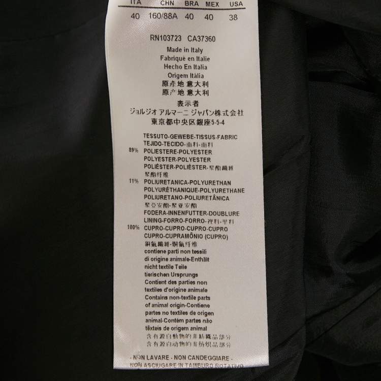 Pre Owned Giorgio Armani Black Gabardine Single Breasted Blazer S