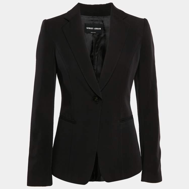 Pre Owned Giorgio Armani Black Gabardine Single Breasted Blazer S