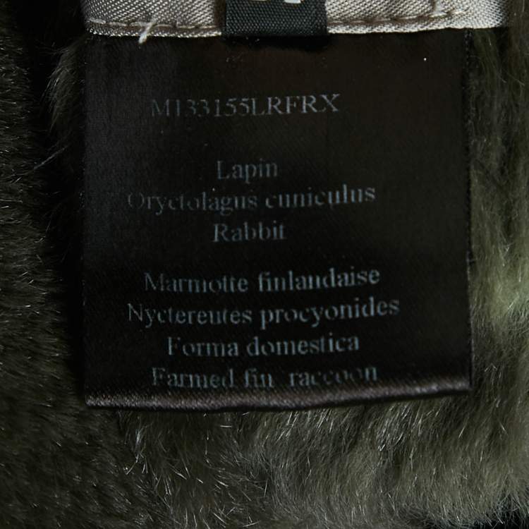 Pre Owned Meteo Khaki Green Rabbit Leather and Fur Jacket S