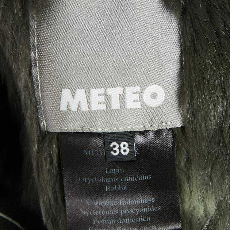 Pre Owned Meteo Khaki Green Rabbit Leather and Fur Jacket S