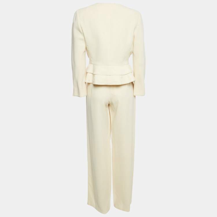 Pre Owned Giorgio Armani Cream Virgin Wool Pantsuit M 