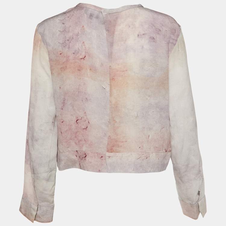 Pre Owned Giorgio Armani Pink/Purple Printed Silk Open Back Blouse L  