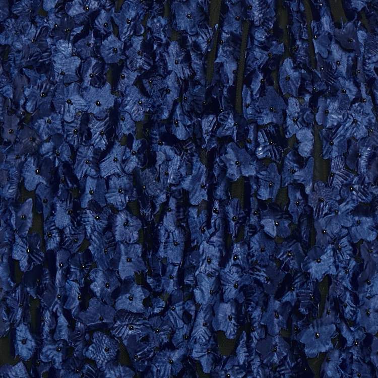 Pre Owned Giorgio Armani Blue Floral Applique Tulle Shift Dress S