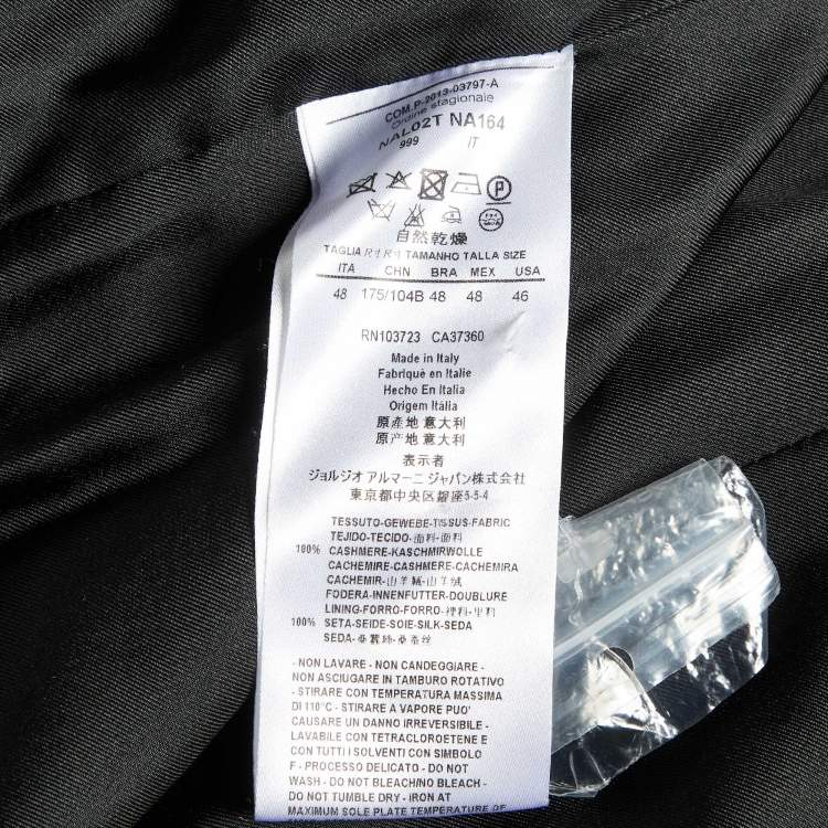 Pre Owned Giorgio Armani Black Cashmere Single Breasted Coat L
