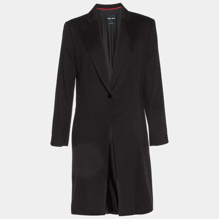 Pre Owned Giorgio Armani Black Cashmere Single Breasted Coat L