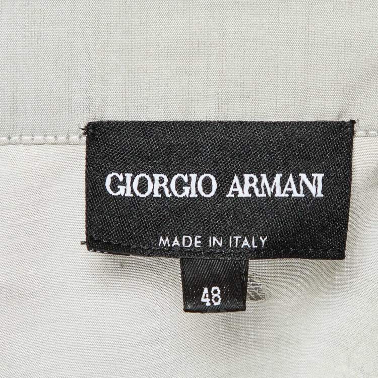 Pre Owned Giorgio Armani Grey Dog Pattern Dobby Cotton Button Front Shirt L