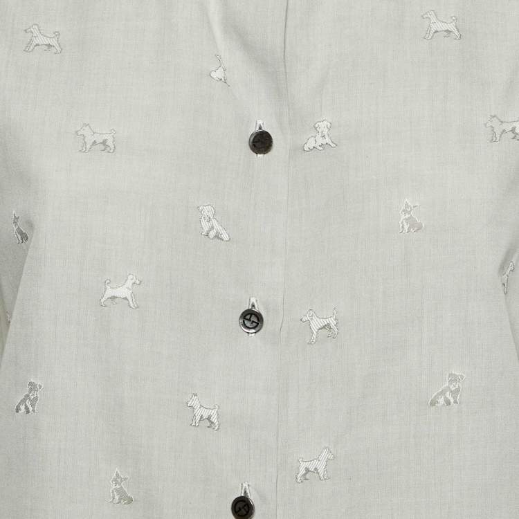 Pre Owned Giorgio Armani Grey Dog Pattern Dobby Cotton Button Front Shirt L