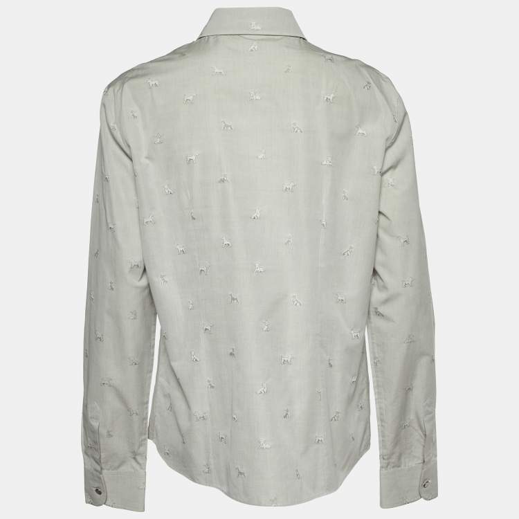 Pre Owned Giorgio Armani Grey Dog Pattern Dobby Cotton Button Front Shirt L