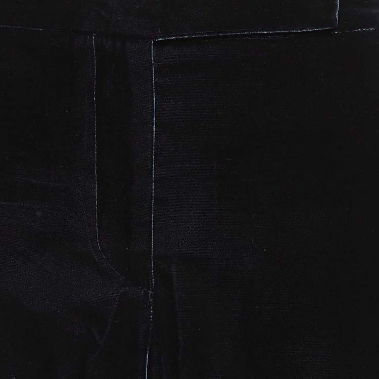 Pre Owned Giorgio Armani Navy Blue Velvet Tailored Trousers M/Waist 32"