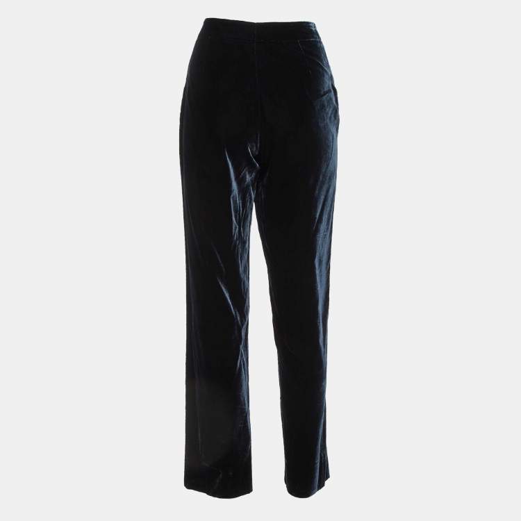 Pre Owned Giorgio Armani Navy Blue Velvet Tailored Trousers M/Waist 32"
