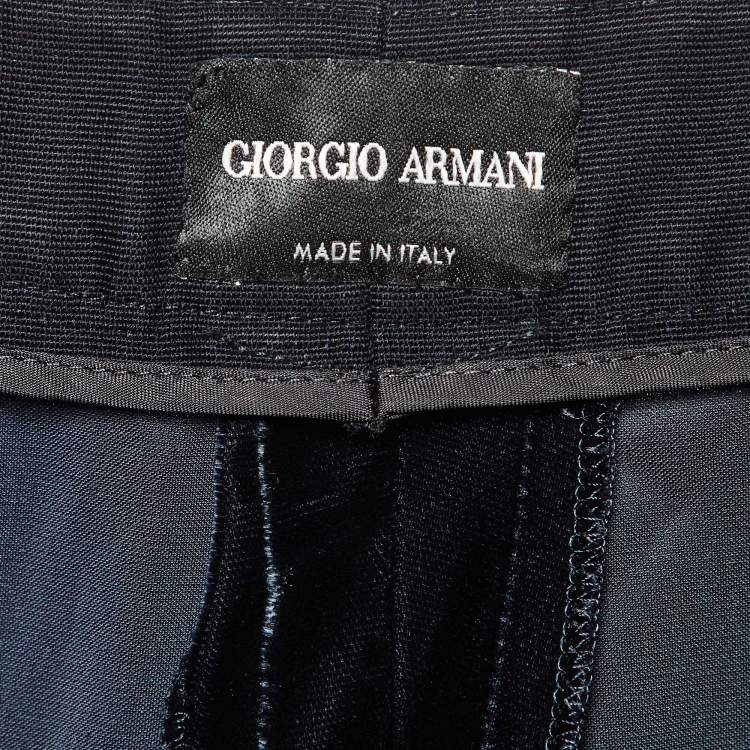 Pre Owned Giorgio Armani Navy Blue Velvet Tailored Trousers M/Waist 32"