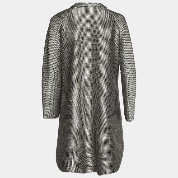 Pre Owned Giorgio Armani Grey/Black Basket Weave Zip-Up Overcoat M