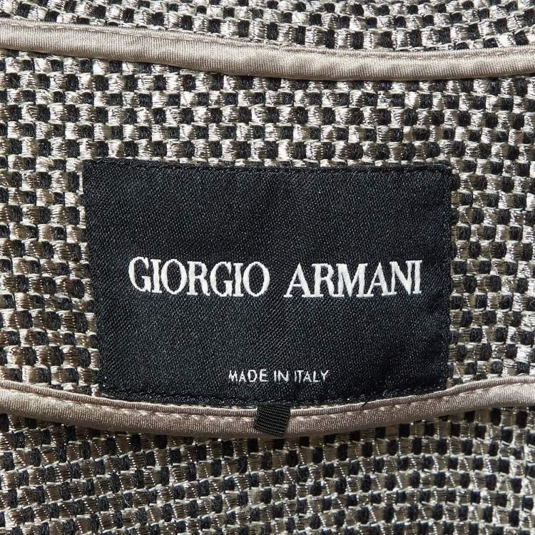 Pre Owned Giorgio Armani Grey/Black Basket Weave Zip-Up Overcoat M