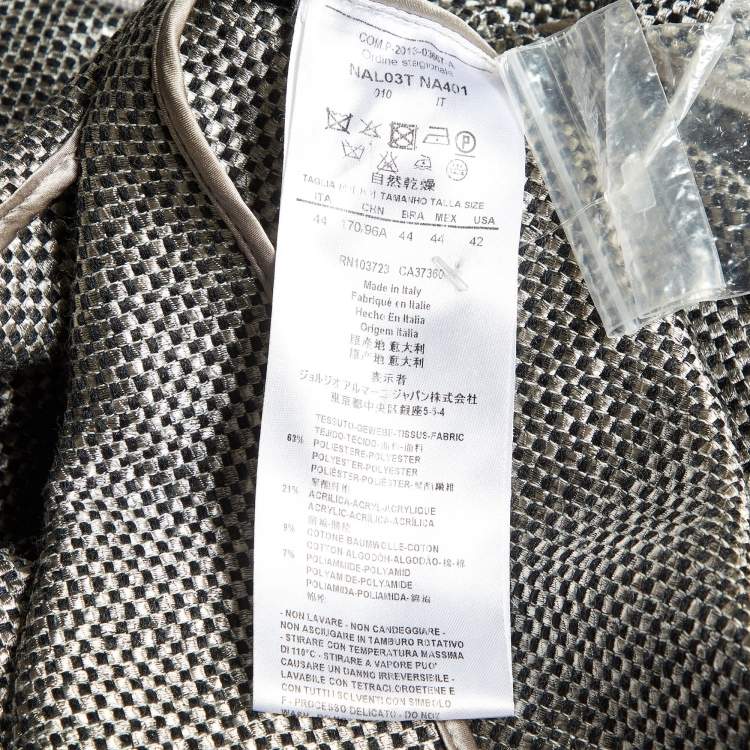 Pre Owned Giorgio Armani Grey/Black Basket Weave Zip-Up Overcoat M