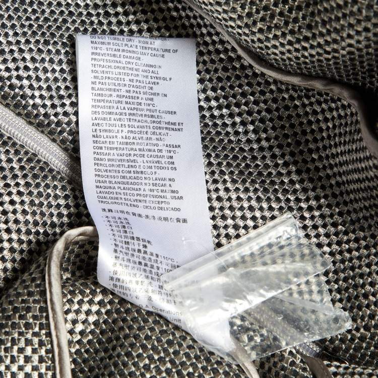 Pre Owned Giorgio Armani Grey/Black Basket Weave Zip-Up Overcoat M