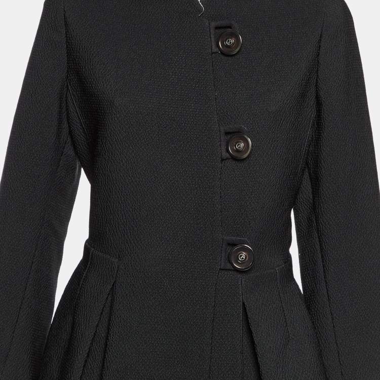 Pre Owned Giorgio Armani Black Textured Crepe Single Breasted Coat L