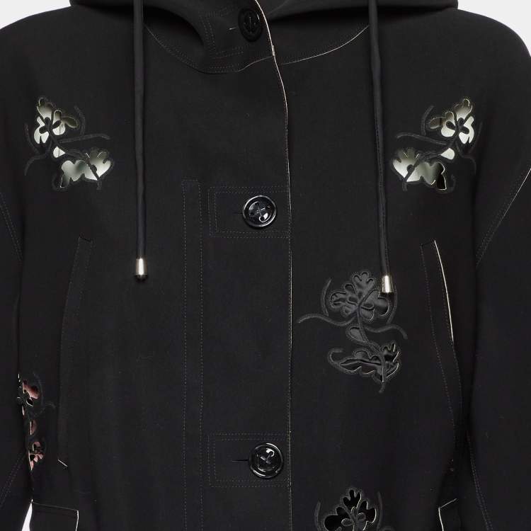 Pre Owned Giorgio Armani Black Laser Cut Work Detail Hooded Overcoat L