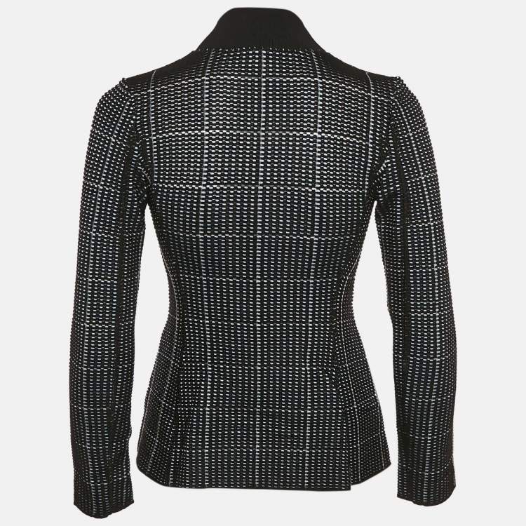 Pre Owned Giorgio Armani Black/Blue Textured Knit Button Front Cardigan S