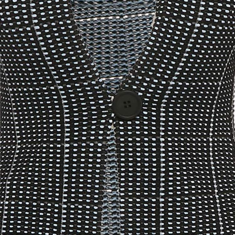 Pre Owned Giorgio Armani Black/Blue Textured Knit Button Front Cardigan S