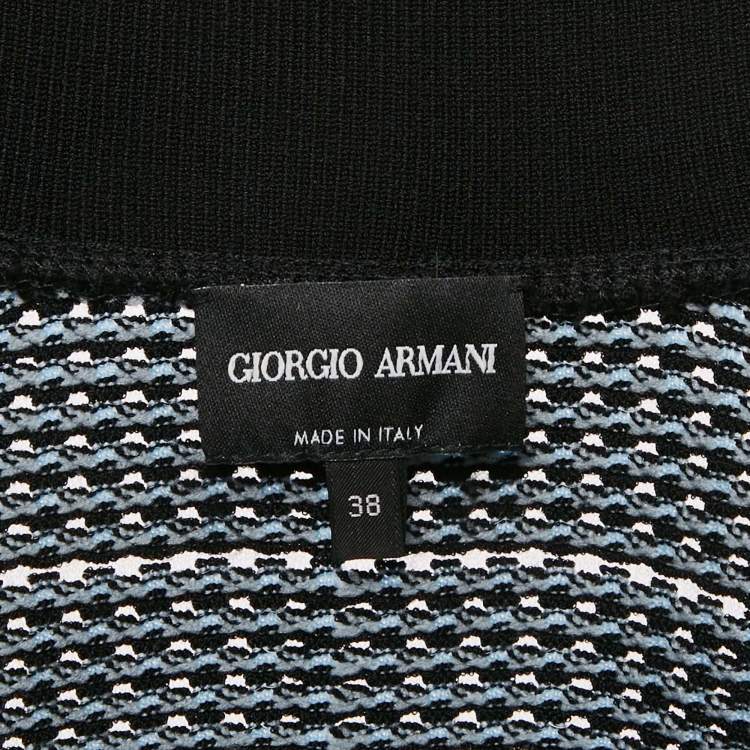 Pre Owned Giorgio Armani Black/Blue Textured Knit Button Front Cardigan S