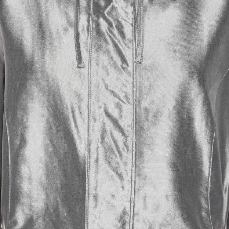 Pre Owned Giorgio Armani Silver Silk Zipped Jacket M