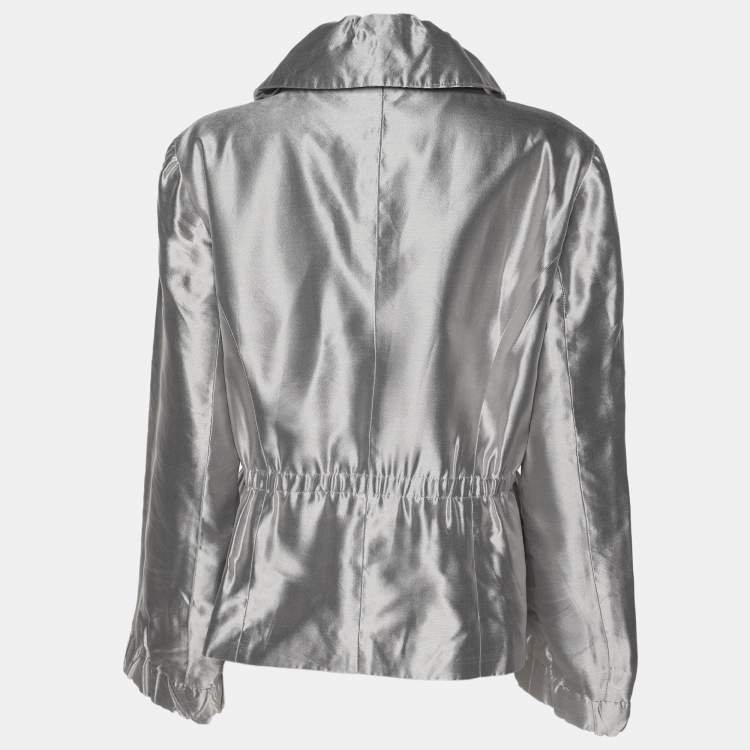 Pre Owned Giorgio Armani Silver Silk Zipped Jacket M