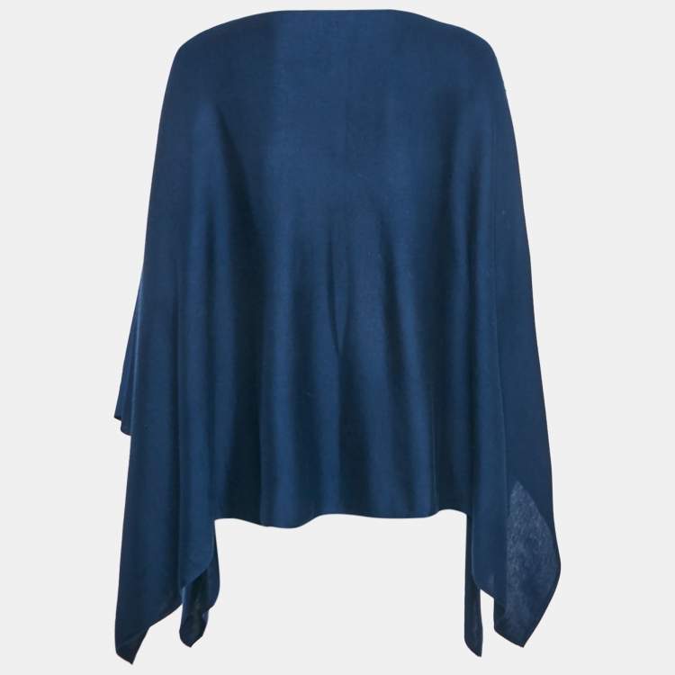 Pre Owned Giorgio Armani Navy Blue Stretch Knit Poncho S
