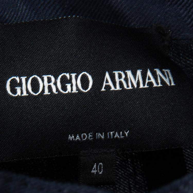 Pre Owned Giorgio Armani Navy Blue Linen Mandarin Collar Blazer M