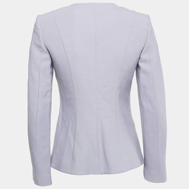 Pre Owned Giorgio Armani Blue Wool Blend Collarless Jacket S