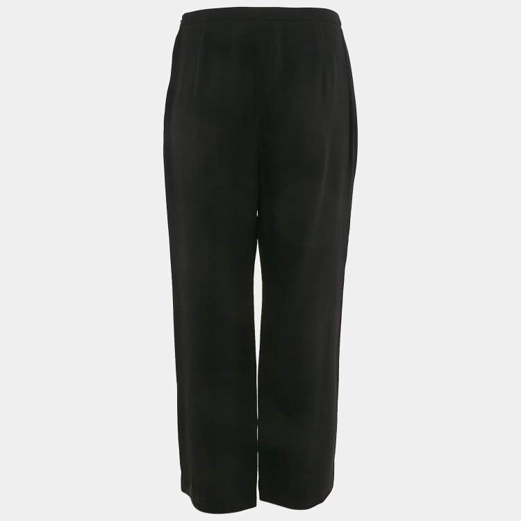 Pre Owned Giorgio Armani Black Silk Straight Leg Trousers M