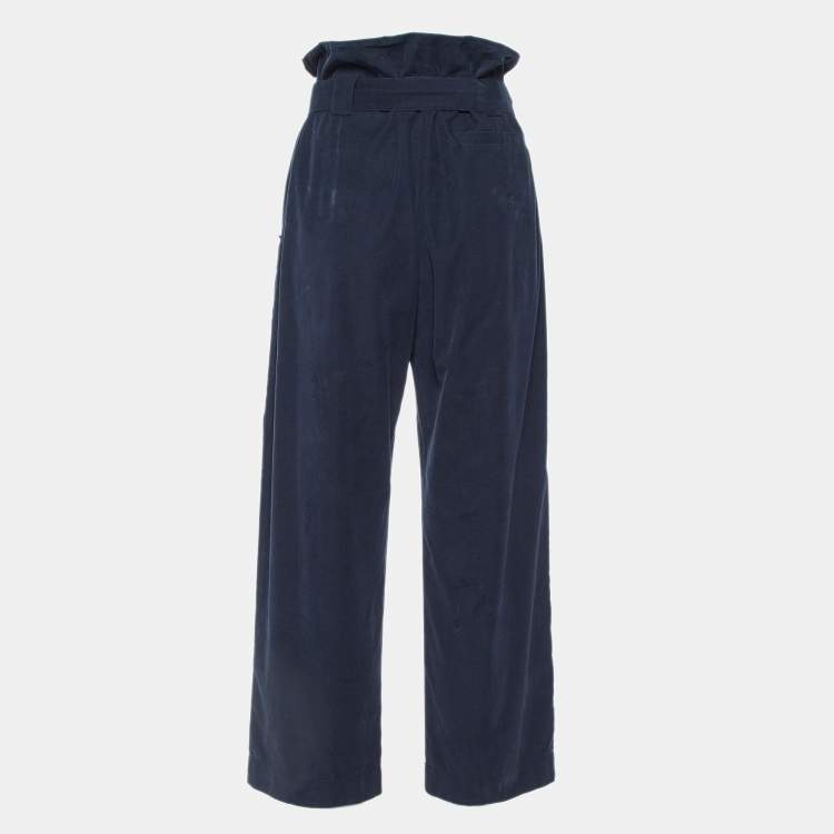 Pre Owned Giorgio Armani Midnight Blue Corduroy Belted Trousers S