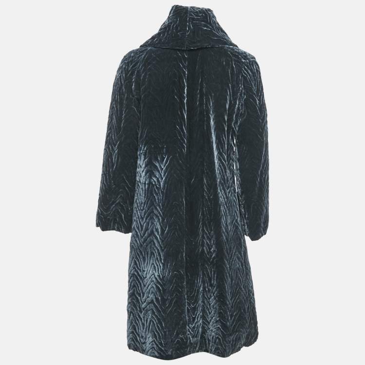 Pre Owned Giorgio Armani Blue Textured Velvet Coat M