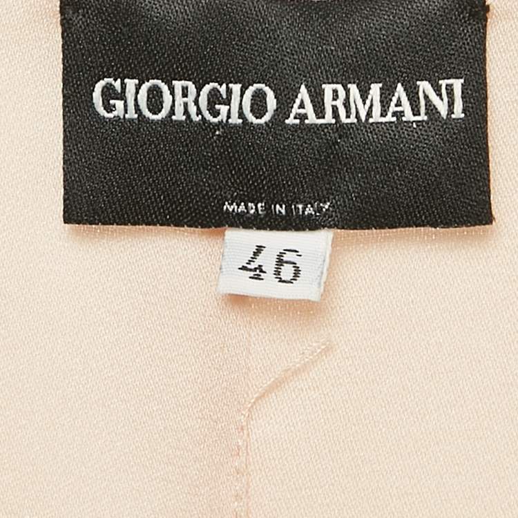 Pre Owned Giorgio Armani Pink Satin Silk Ruche Neck Midi Dress L