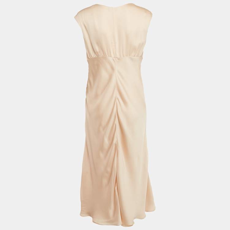 Pre Owned Giorgio Armani Pink Satin Silk Ruche Neck Midi Dress L