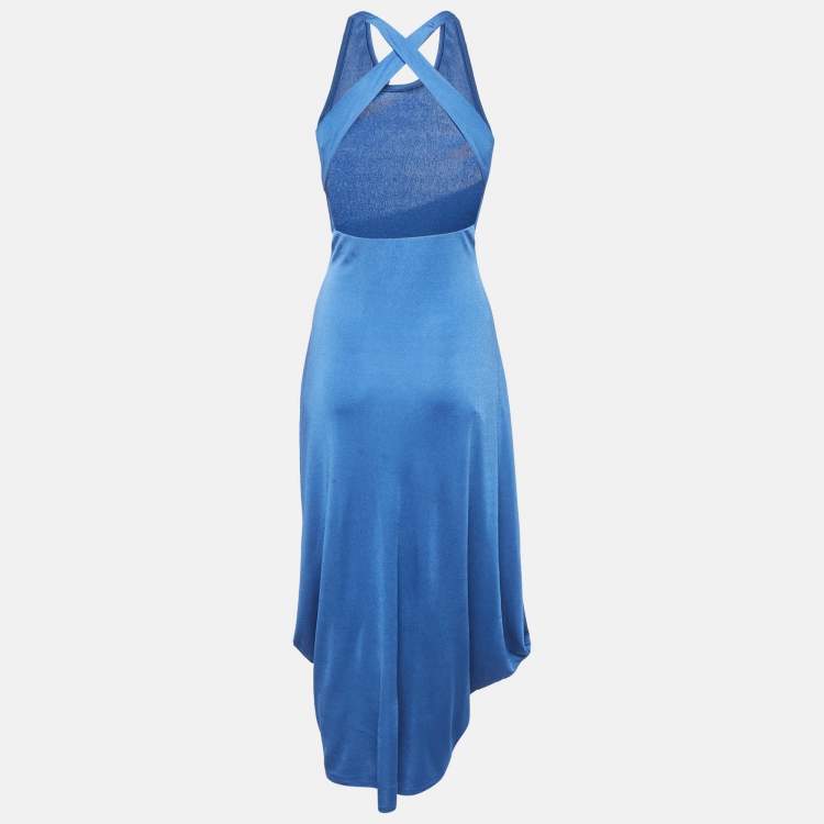 Pre Owned Giorgio Armani Blue Jersey Draped Midi Dress S