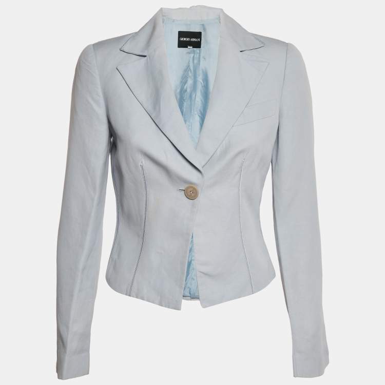 Pre Owned Giorgio Armani Light Blue Linen and Cotton Blazer S