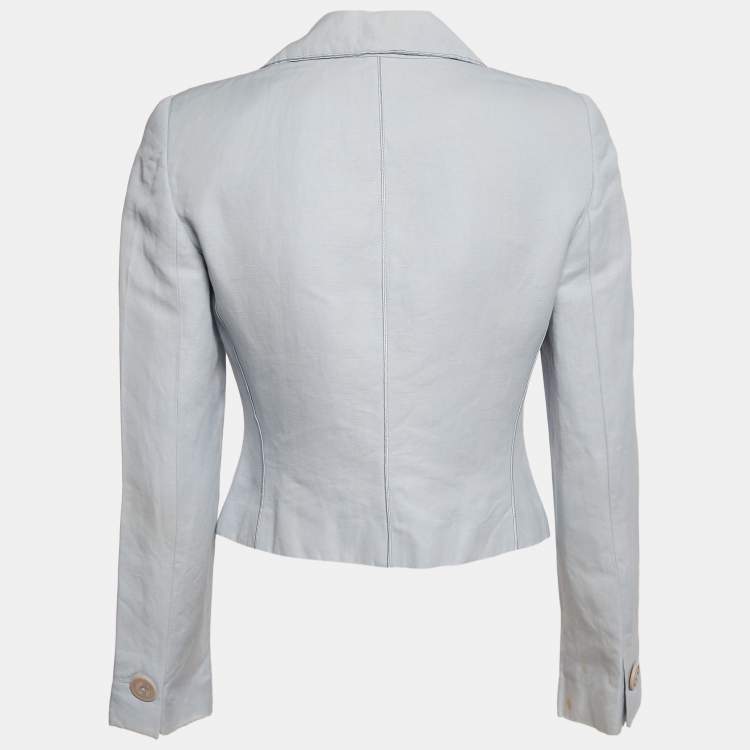 Pre Owned Giorgio Armani Light Blue Linen and Cotton Blazer S